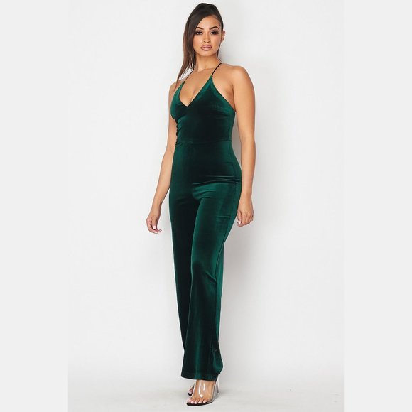 Teeze Me Pants - TEEZE ME | Criss Cross Strap Velvet Jumpsuit